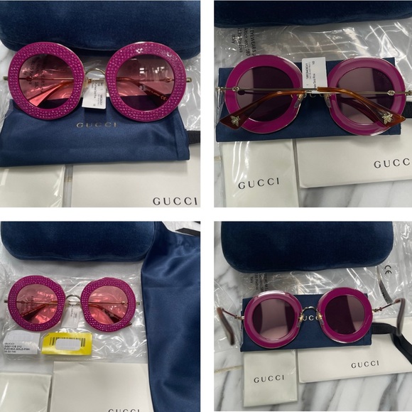 GUCCI UNISEX FUCHSIA CRYSTAL PAVE SUNGLASSES FROM THE BLIND BY LOVE COLLECTIONS - Picture 3 of 16